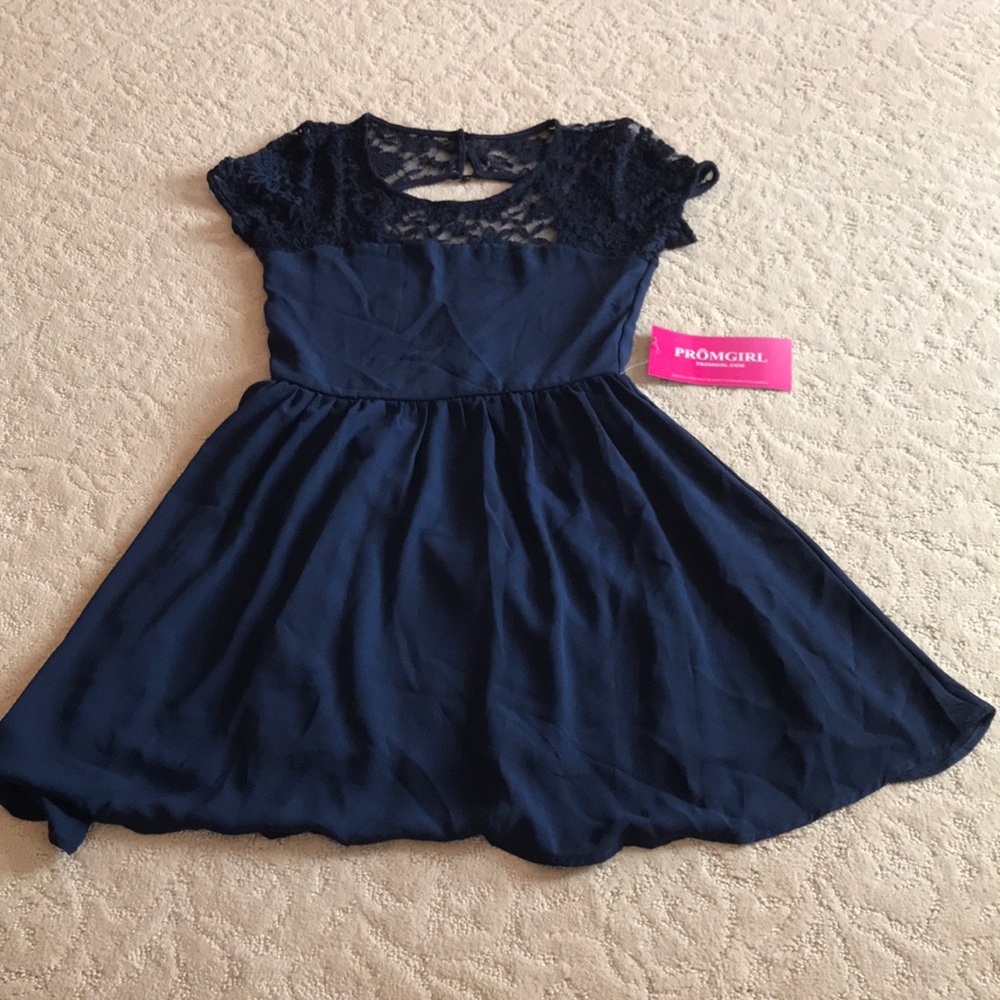 Promgirl navy colored lace top dress